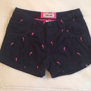 Girl's Blue and Pink Parakeet Shorts; Size 7/8